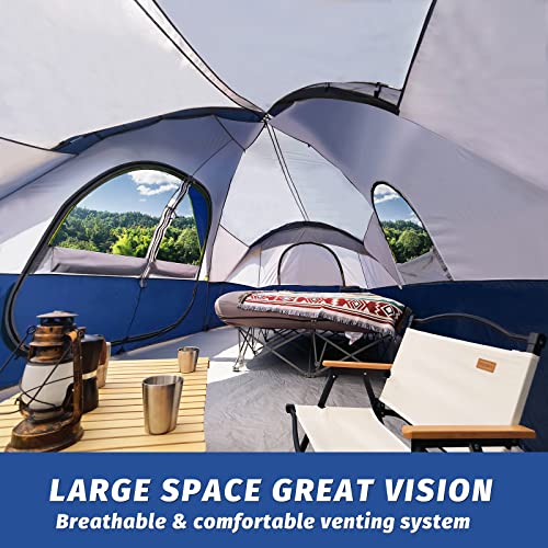 UNP Camping Tent 10-Person-Family Tents, Parties, Music Festival Tent, Big, Easy Up, 5 Large Mesh Windows, Double Layer, 2 Room, Waterproof