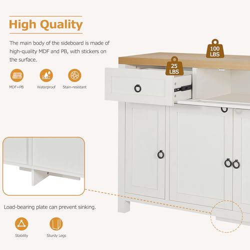 Retro Style Large Storage Space Sideboard Cabinet with Flip Door and 1 Drawer, 4 Height-Adjustable Cabinets for Kitchen, Dining Room