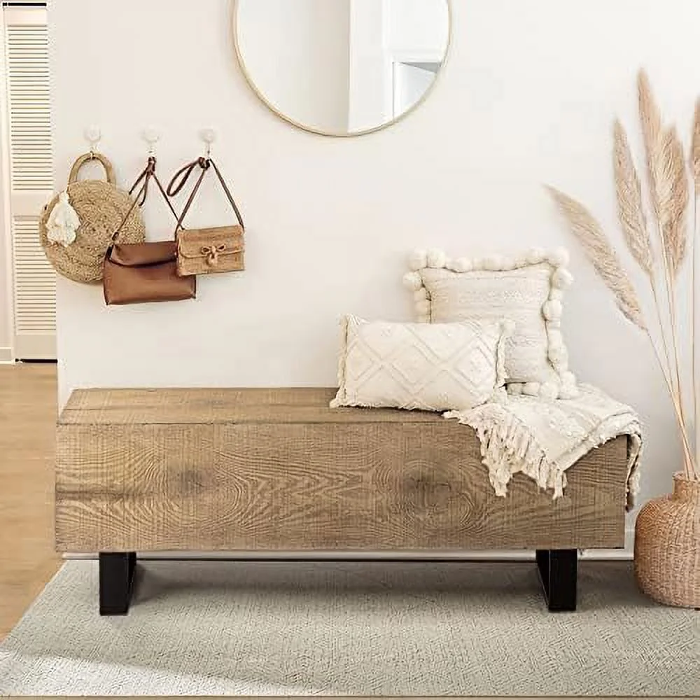 KHBIULIFE Patio Log Bench  Rectangular MgO Garden Bench  48.4 x 11.8\u201D Outdoor Bench  Rustic Bench for Yard or Lawn(Color Walnut)
