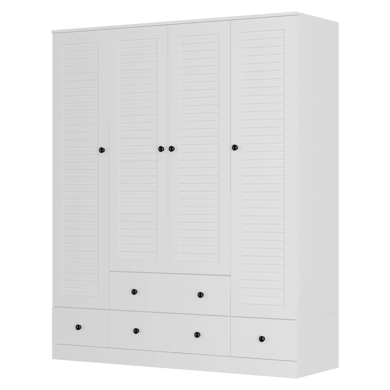 Modern 4-Door Wood Bedroom Armoire in White Closet Cabinet Wardrobe White - 4-drawer