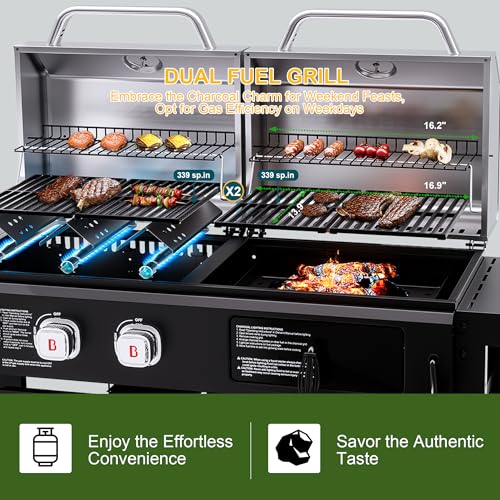 Brand-Man Griddle Grill Combo 6-Burner, 2 in 1 Versatile Propane Gas Grill and Griddle with Double Stainless Steel Lids
