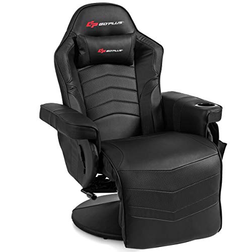 Goplus Massage Gaming Chair, Racing Style Gaming Recliner w/Adjustable Backrest and Footrest