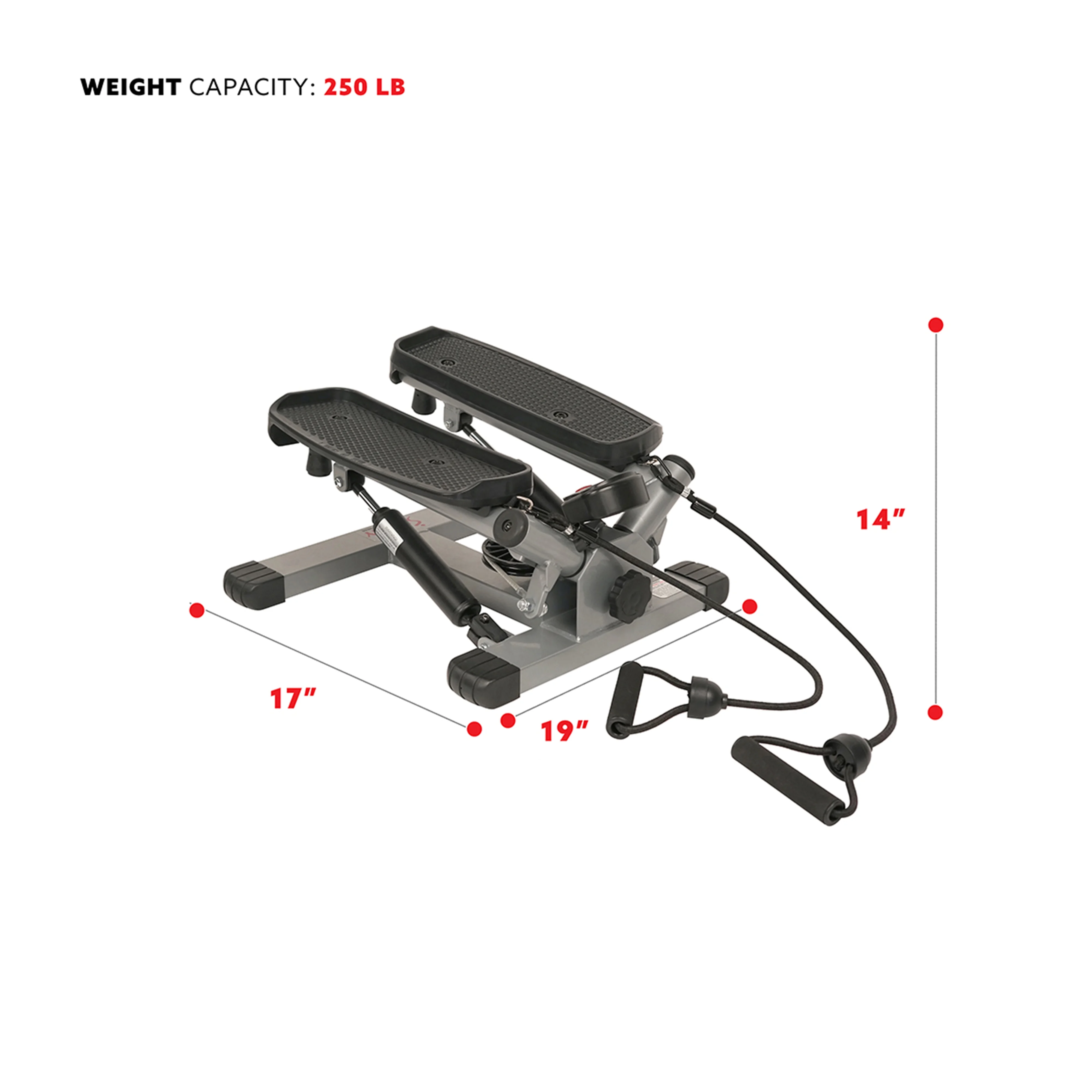 Sunny Health & Fitness Twist Stair Stepper Machine with Resistance Bands with Adjustable Height, NO. 045