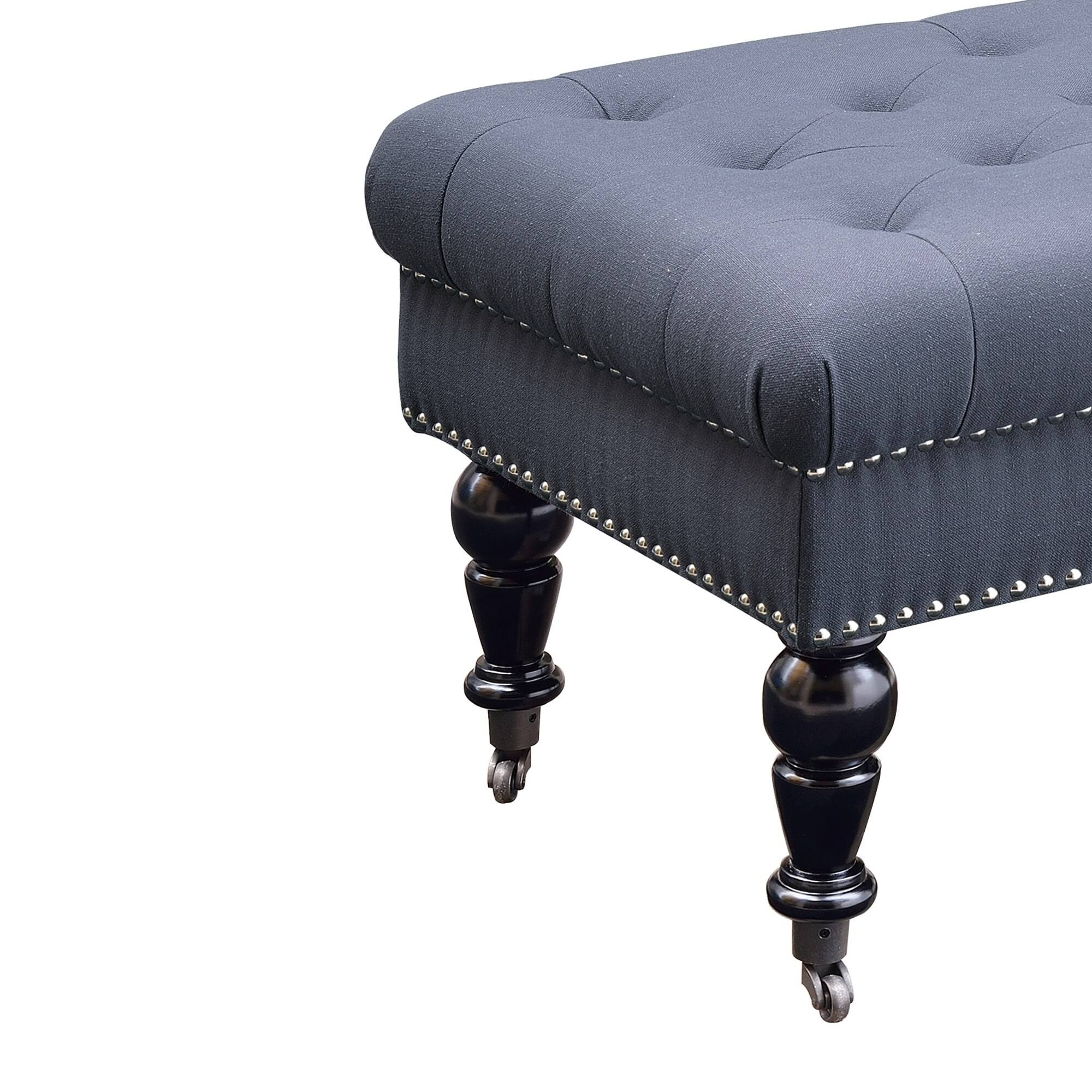 Benzara 50 inch Button Tufted Bench with Caster Wheels Black and Blue
