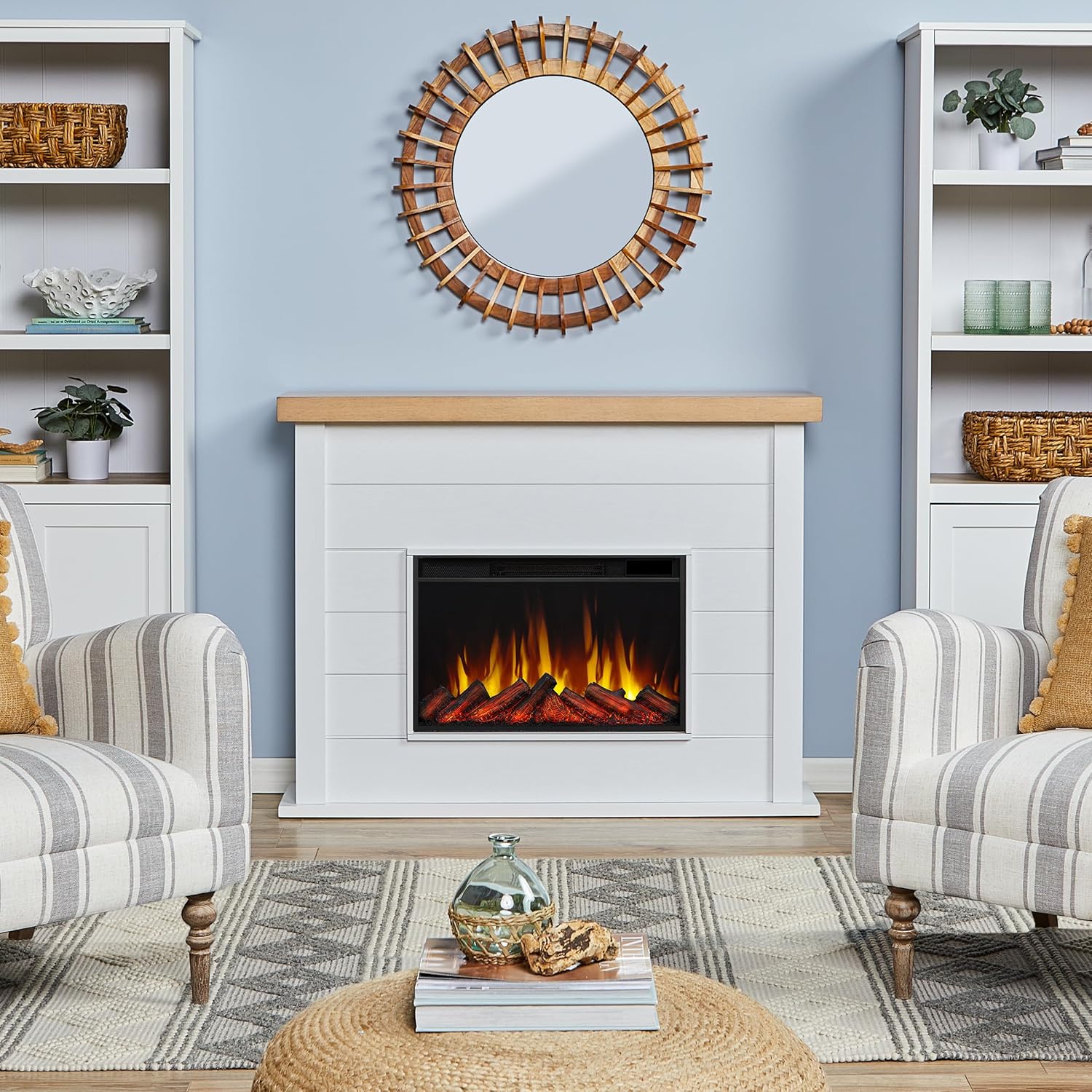 Real Flame Marshall 49" Slim Electric Fireplace with Mantel for Living Room or Bedroom, Replaceable Fireplace Insert Heater