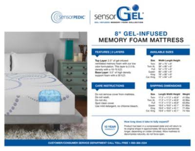 8x22 Dual Layer Gel-Infused Memory Foam Mattress-in-a-Box Twin XL