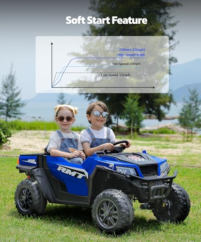 ELEMARA 24V Ride on Toy for Big Kid,Ride on Car 2 Seater w/Sun Shade,Dump Bed & Shovel,4.5MPH,4WD Electric Car for Kids,Battery Car w/Remote