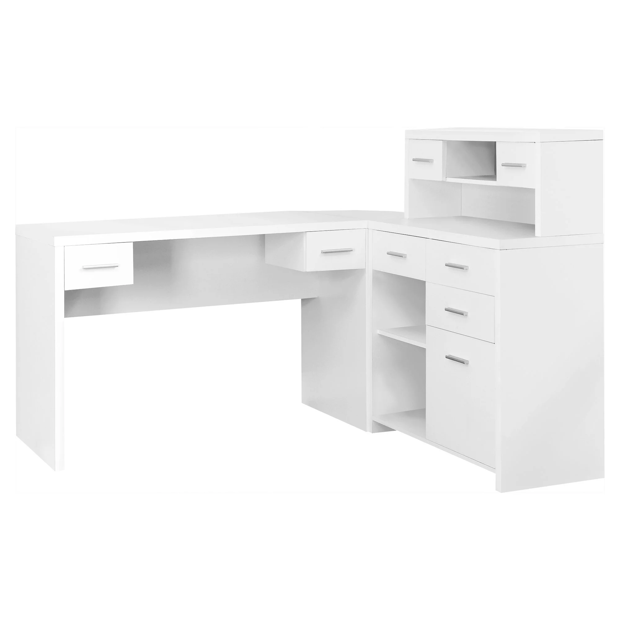 Computer Desk - L-Shaped / Corner / Hutch / 8 Drawers / 3 Cubbies / Reversible - 63"L X 59"W - White