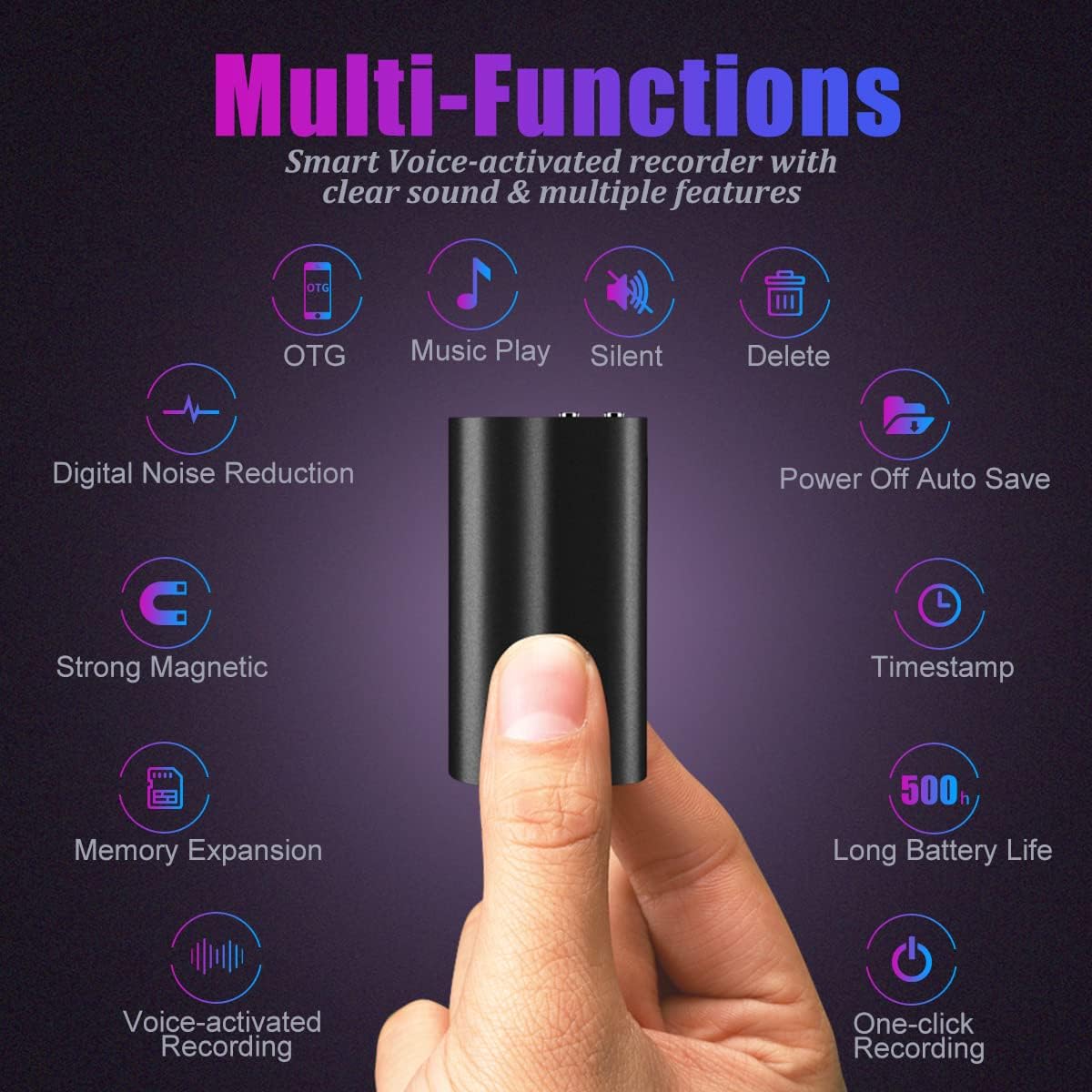 64+16GB Voice Recorder, Magnetic Voice Activated Recorder with 720 Hours Recording Capacity Small Voice Recorder Device with 500 Hours Battery Time