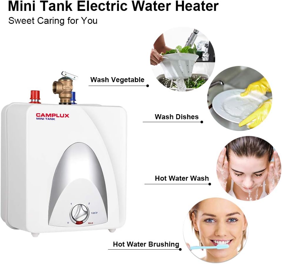 Camplux Electric Water Heater 1.3 Gallon, Hot Water Heater with 43.3'' Cord Plug