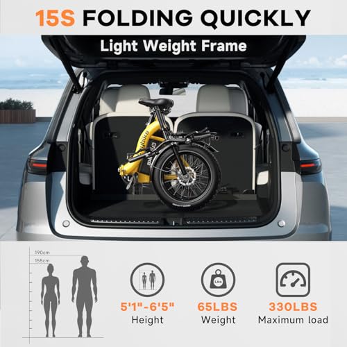 1000W Folding Electric Bike,48V 20AH Removable Battery E Bike,30+MPH,80 Miles Max Range Electric Bike for Adults,20" Fat Tire Foldable ebike