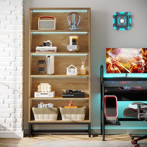 Tribesigns Tall Bookcase Black Bookshelf, 70.8” Large Bookcases Organizer with LED Lights
