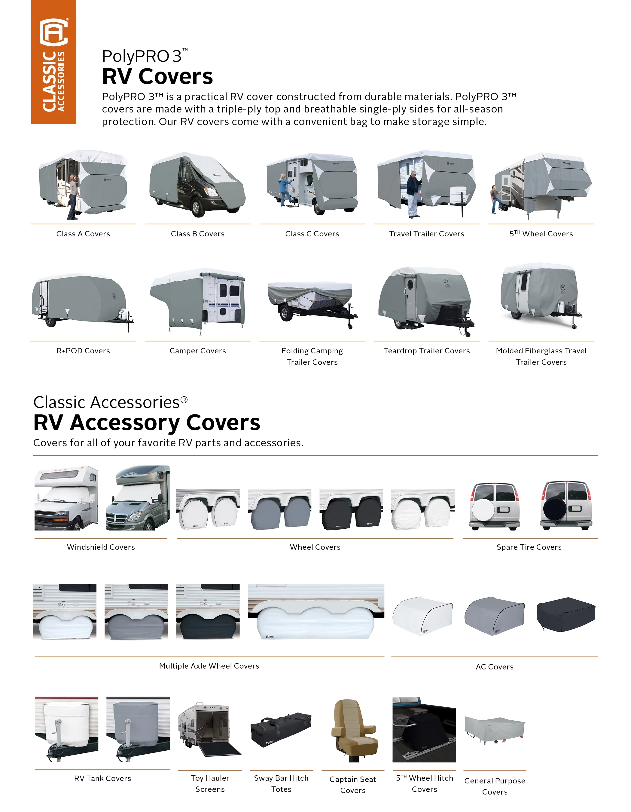 Classic Accessories Over Drive PolyPRO™3 Deluxe Extra Tall Class A RV Cover, Fits 37' - 40' RVs