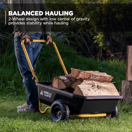 Gorilla Carts Heavy-Duty Dump Cart, Patented Quick-Release Dumping, Steel Frame, 600 lb Capacity, No-Flat 10-Inch Tires, Utility Wagon for Garden
