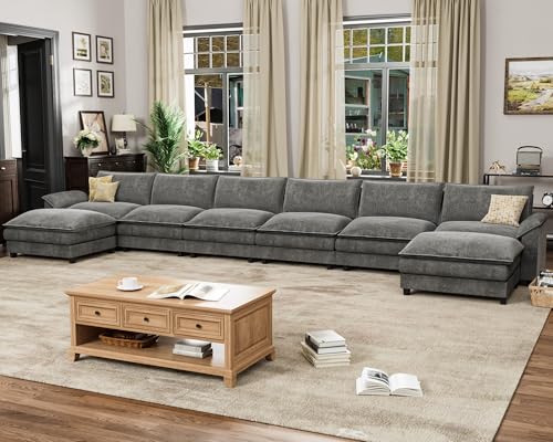 Homall 119" Modular Sectional Sofa, L Shaped Sofa Couch with Reversible Ottoman, DIY Combination Chenille Deep 3-Seat Cloud Couch for Living Room
