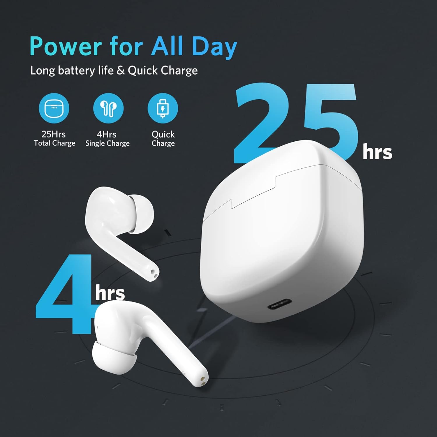 ACHOICE Bluetooth Noise Cancelling True Wireless Earbuds, Heavy Bass Earbud & in-Ear Headphones, Power Display Waterproof Earphone with 4Mic ANC