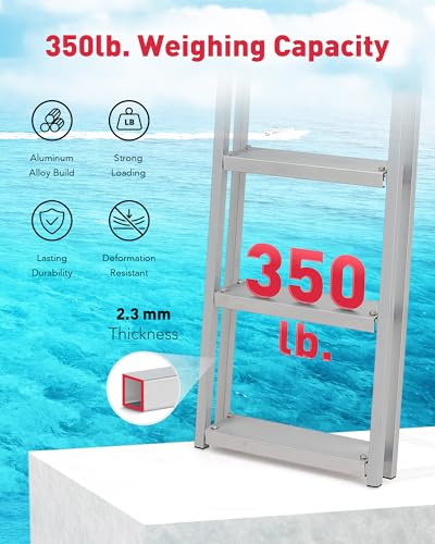 CO-Z 3 Step Removable Dock Ladder, Pontoon Boat Ladder with 350lb Load, Aluminum Swim Ladder with Wide Step & Nonslip Tread