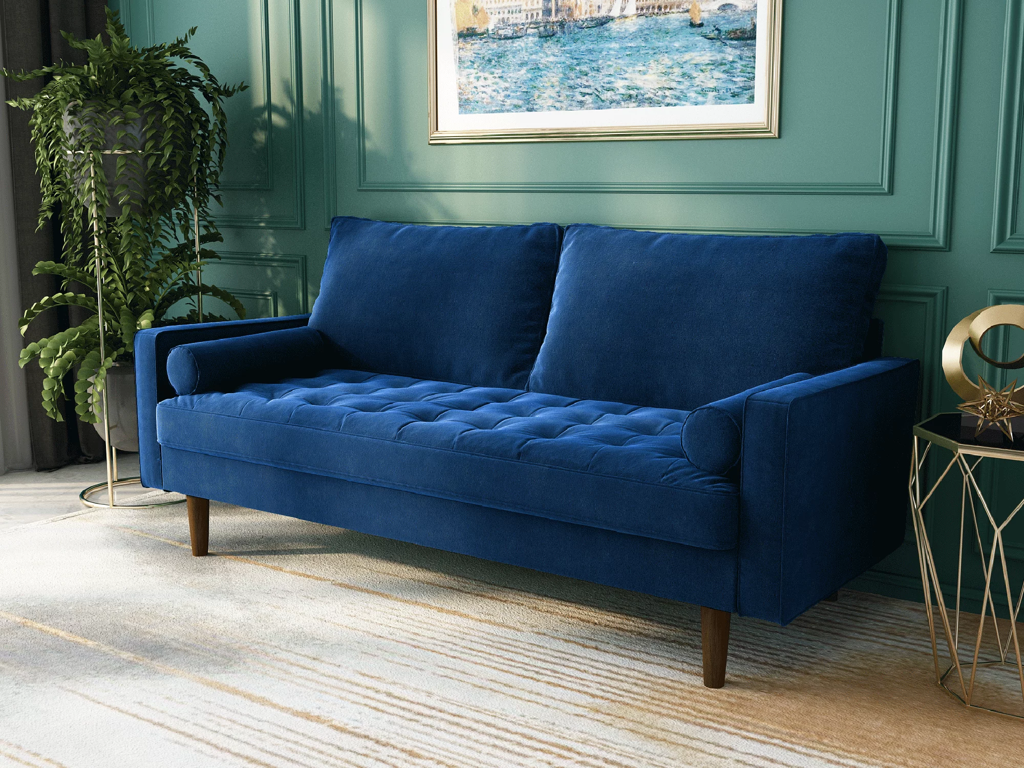 Koby Home Sleeper Sofa Sectional Couch 70" Sofas Couches for Living Room Space Blue