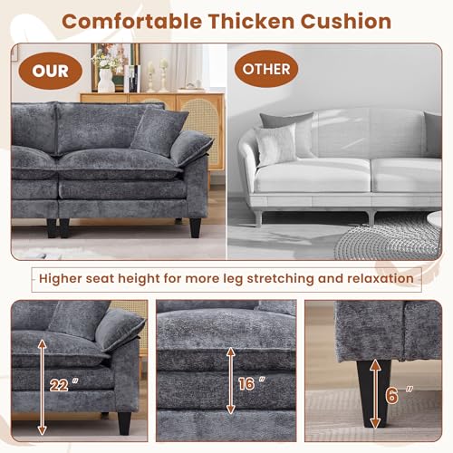 Loveseat Sofa for Living Room, 83" Cloud Loveseat Sofa, Chenille Fabric Sofa Couch with Double Cushion