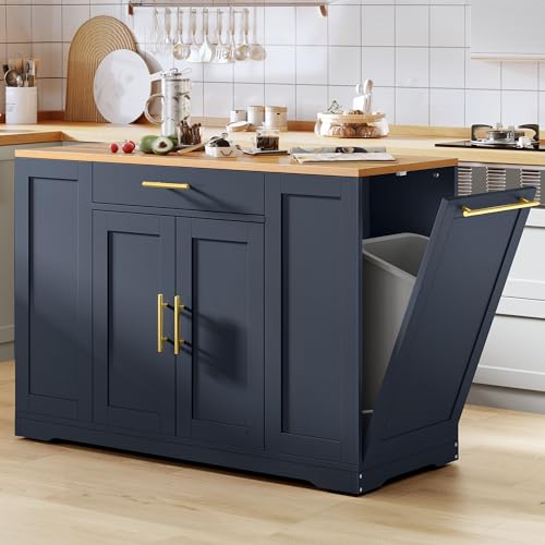 YITAHOME 53 inch Large Rolling Kitchen Island with Trash Can Storage Cabinet