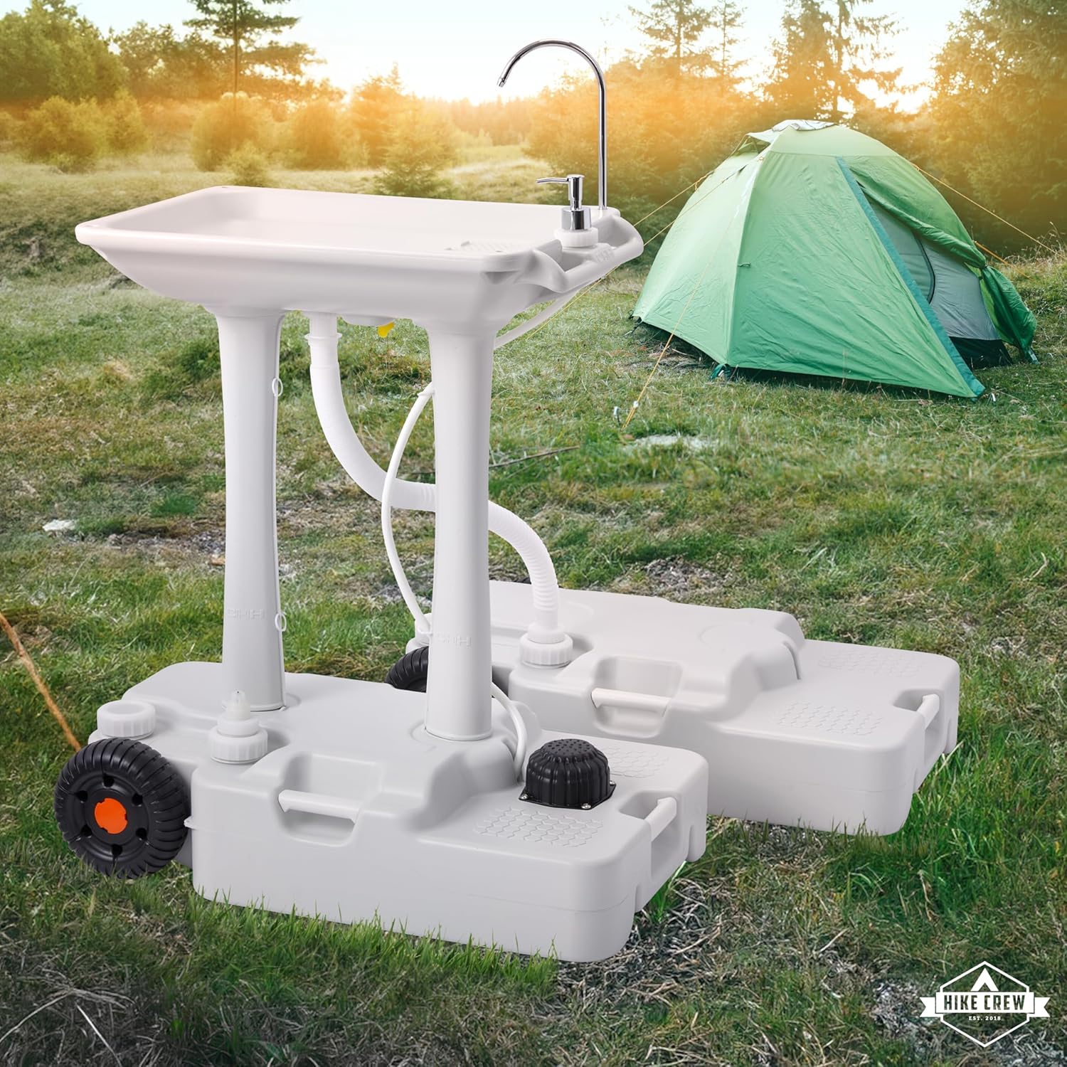 Hike Crew XL Portable Camping Sink & Waste Tank | Extra Large Hand Washing Station with 8 Gal Capacity, Hands-Free Foot Pump, Faucet