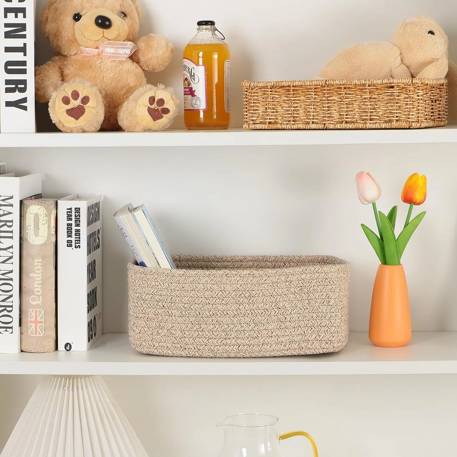 AllWays Plaza Small Storage Baskets for Organizing | Closet Organizer Bins | Shelf Toy Basket | Woven Rope Baskets | Cube Decorative Box | Shallow