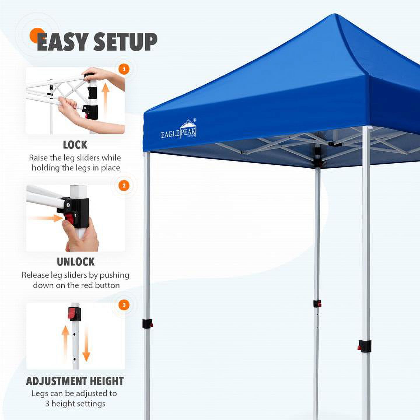 EAGLE PEAK 5x5ft Pop Up Canopy Tent Instant Outdoor Canopy Easy Set-up Straight Leg Folding Shelter