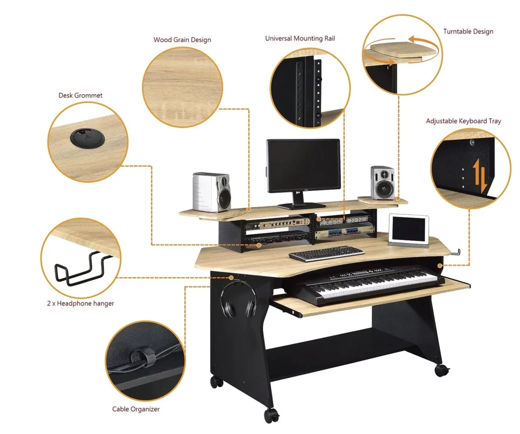 Musiea IM100 Series Music Recording Studio Desk Workstation w/ 2 x 4U Rack - Radiant Selections