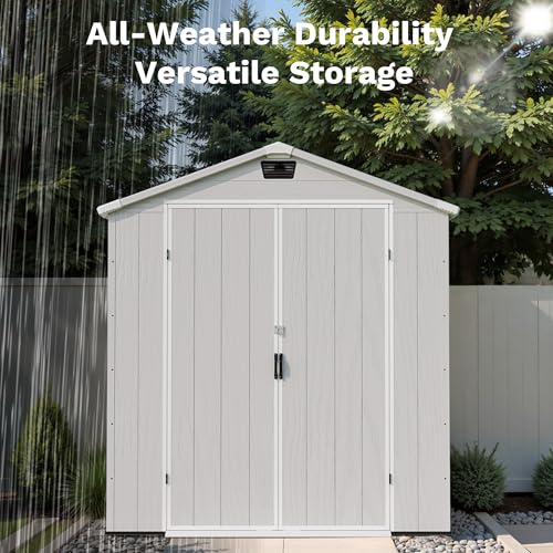 Patiowell 6 x 4 FT Plastic Outdoor Storage Shed with Floor, Resin Outside Tool Shed with Window and Lockable Door for Garden, Backyard
