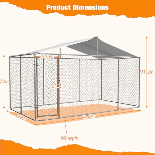 Large Outdoor Dog Kennel, Heavy Duty Galvanized Steel Dog Enclosure, Chicken Coop with Waterproof UV-Resistant Cover