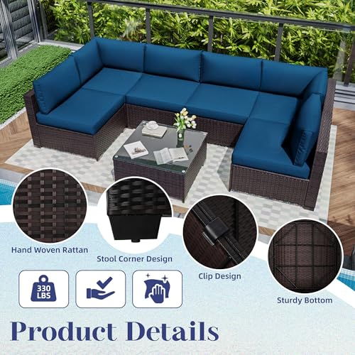 KIGOTY Patio Furniture Set 7 Pieces Conversation Sets, Outdoor Sectional Sofa