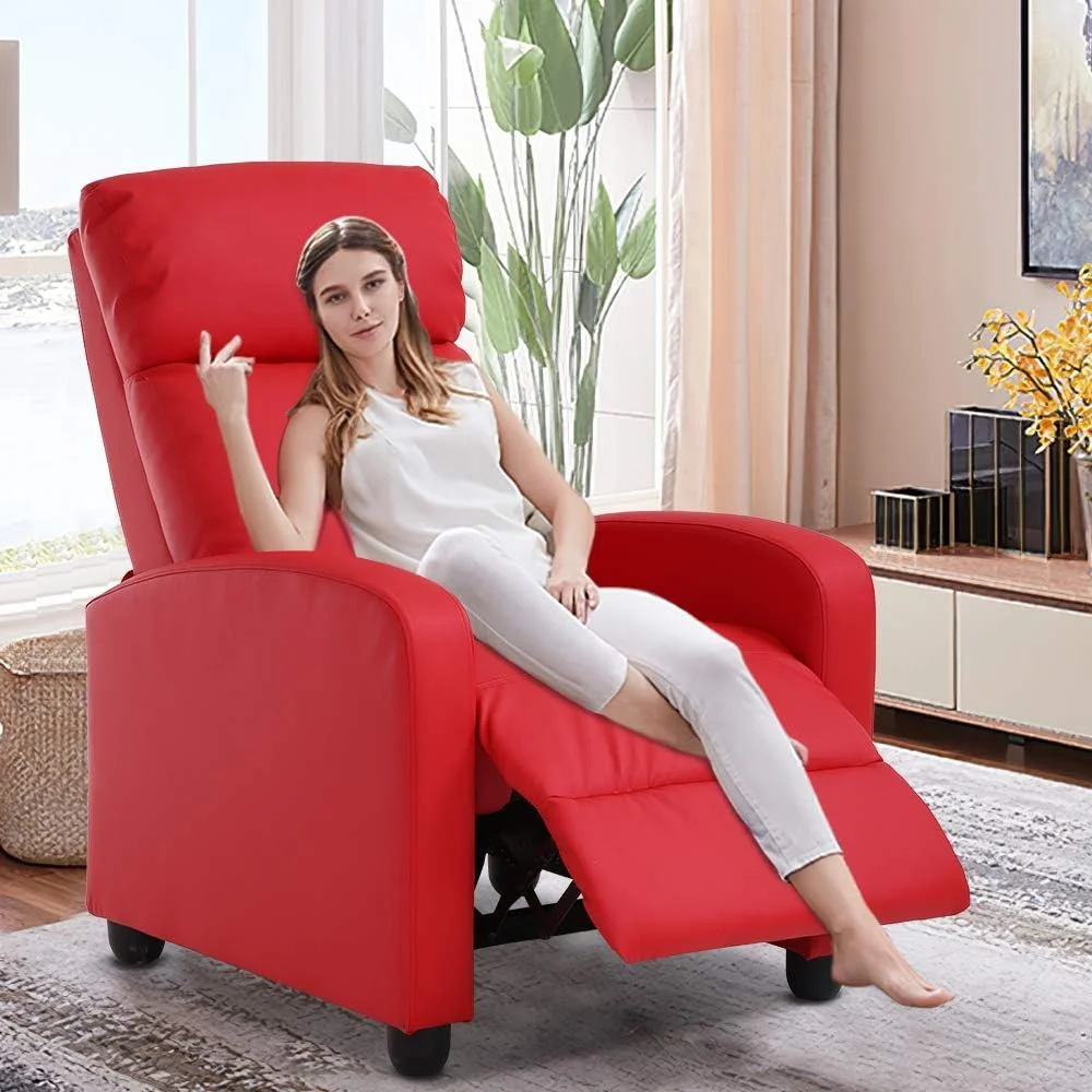 Recliner Chair, Padded Wide Seat Sofa PU Leather Massage Reclining Chair With Footrest & Backrest