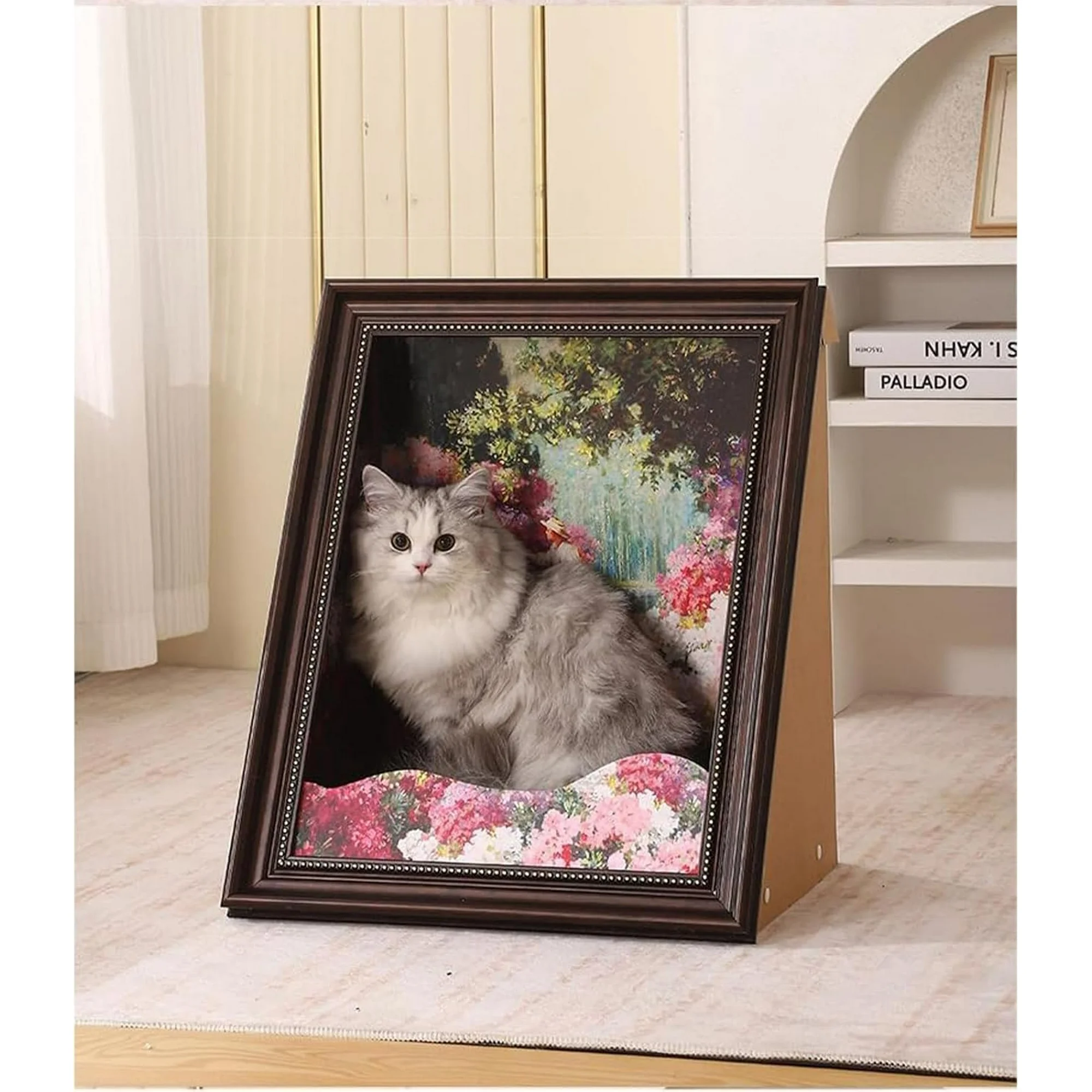 Mona Lisa Cat Scratcher Bed, Cat Living in Famous Painting, Art 4D Oil with Arm Front Panel