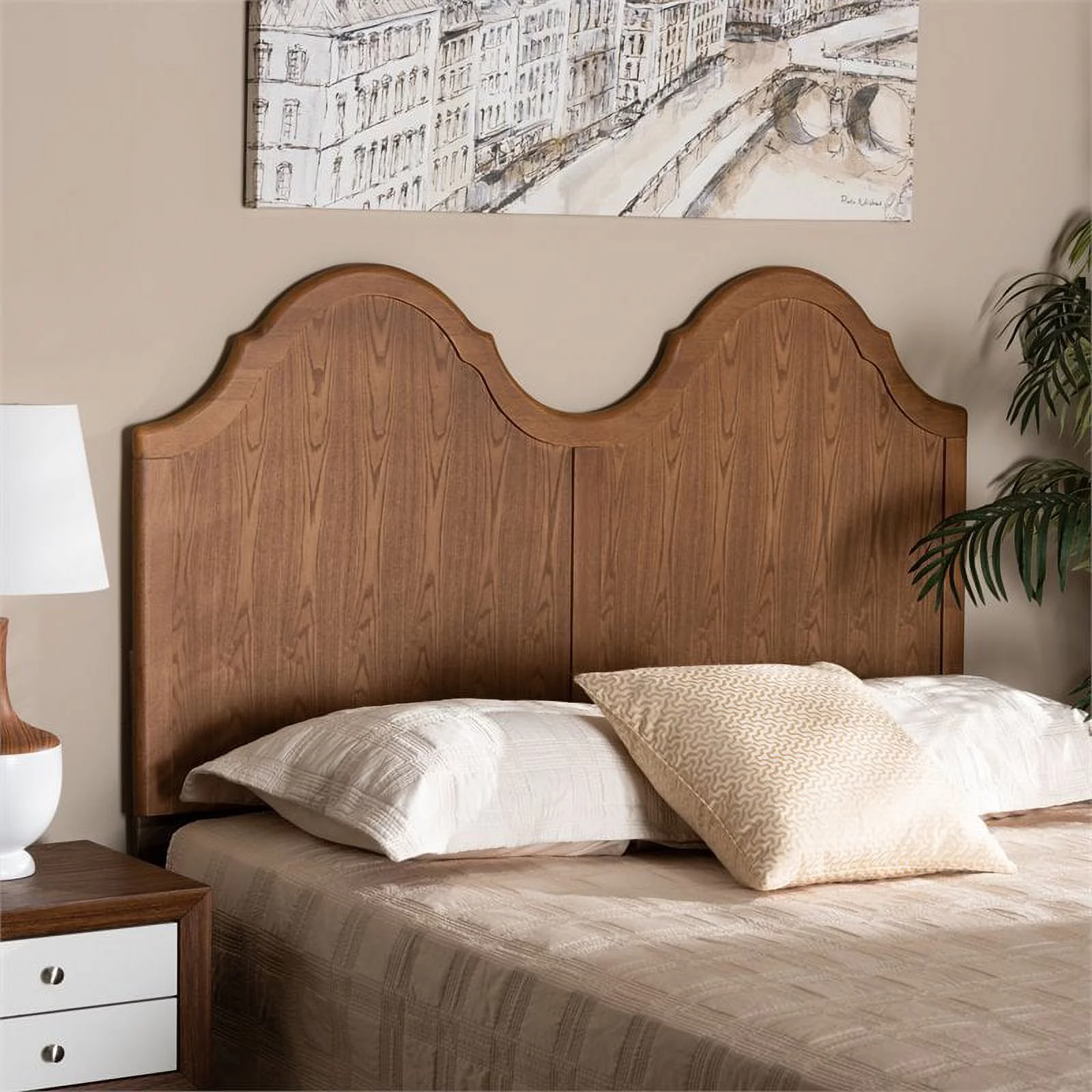 Bowery Hill Wood Queen Size Arched Headboard in Ash Walnut Finished