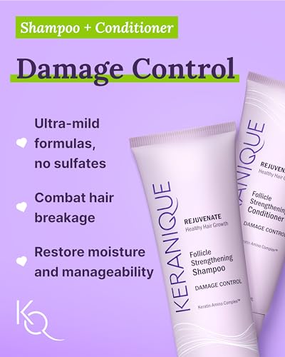 Keranique Damage Control Set for Thinning Hair - Shampoo and Conditioner for Damaged Hair, Follicle Booster Serum, Lift & Repair Spray