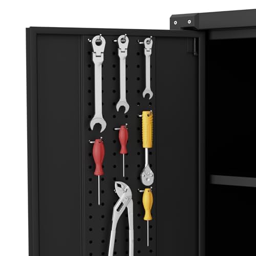 GarveeHome Garage Storage Cabinet with Wheels, 72" H Locking Metal Storage Cabinet with 2 Doors