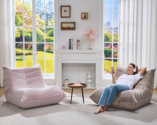 Bean Bag Chairs for Adults Giant Bean Bag Chair Memory Foam BeanBag Chair Big Bean Bag Sofa with Filler Faux Fur Fireside Beanbags Lazy Sofa for