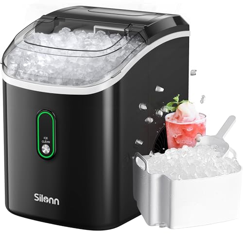 Nugget Ice Maker Countertop, Silonn Chewable Pellet Ice Machine with Self-Cleanin Function, 33lbs/24H Portable Ice Makers for Home Kitchen Officce