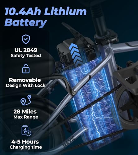 NAVIC Electric Bike for Adults, 14'' Adults Electric Bicycles, Peak 750W Folding Ebike with 499.2/749Wh Removable Battery, Max Speed 22mph