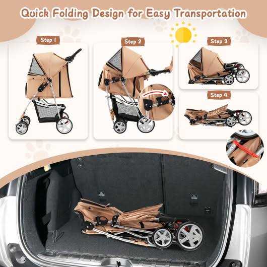 Costway Foldable 4-Wheel Pet Stroller with Storage Basket - Pet Supplies online store