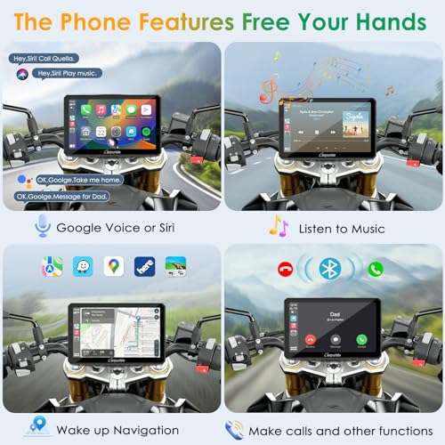 Carpuride W712D Motorcycle Carplay Screen with HD 1080 Dual Dash Cam, Wireless Car Play and Android Auto