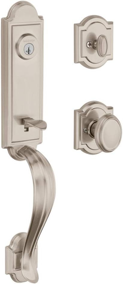 Baldwin Avendale Single Cylinder Front Door Handleset Featuring SmartKey Security in Satin Nickel