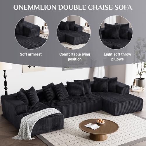 131" Modular Sectional Sofa Cloud Couch, Corduroy Memory Foam Black Sectional Couches for Living Room, Modern Deep Seat Boneless Sofa