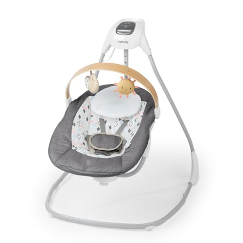 Ingenuity SimpleComfort Lightweight Compact 6-Speed Multi-Direction Baby Swing, Vibrations & Nature Sounds, 0-9 Months 6-20 lbs (Pink Cassidy)