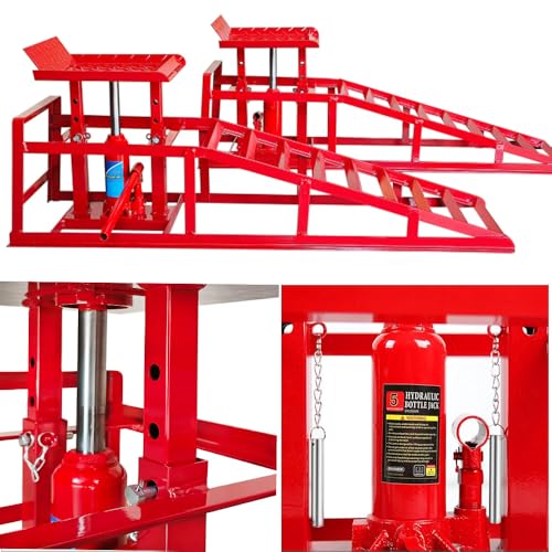 2PCS Hydraulic Car and Truck Service Ramps,11023 Lbs (5 Tons) Capacity, Portable Lifts Ramps for Oil Changes, Adjustable Lift Height 9.8" to 16.21"