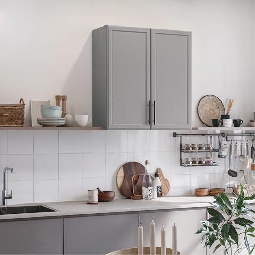 Wall Storage Cabinet - Kitchen Laundry Wall Amount Cabinet with Two Shaker Doors and Shelf, in Grey, 24'Wx2 Pcs