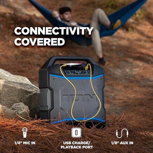 ION Block Rocker - Portable Bluetooth Outdoor Party Speaker with Karaoke Microphone, Battery, 4 Speakers, Radio, USB Port, App, Water-Resistant, 120W