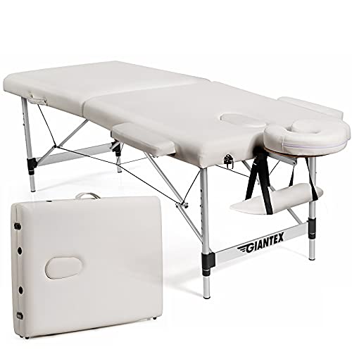 Giantex 84" Massage Table Professional Portable Lash Bed, 2 Folding Lightweight Massage Bed, Aluminum Frame, Height Adjustable