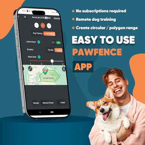 GPS Electric Dog Fence with Free App, Wireless Fence System with Training Collar, Portable Fence for Outdoor Use