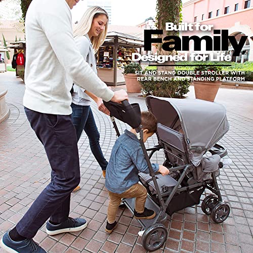 Joovy Caboose Ultralight Sit and Stand Double Stroller with Rear Bench and Standing Platform, 3-Way Reclining Seats, Optional Rear Seat